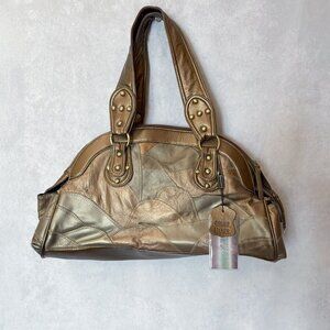 Country Road Womens Genuine Leather Patchwork Handbag Shoulder Bag Bronze Brown